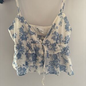 Floral Blue and White Women's Top